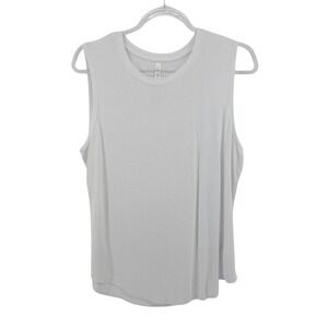 Tahari Tank Top XL White Ribbed Sleeveless Minimalist Casual Layering Lounge